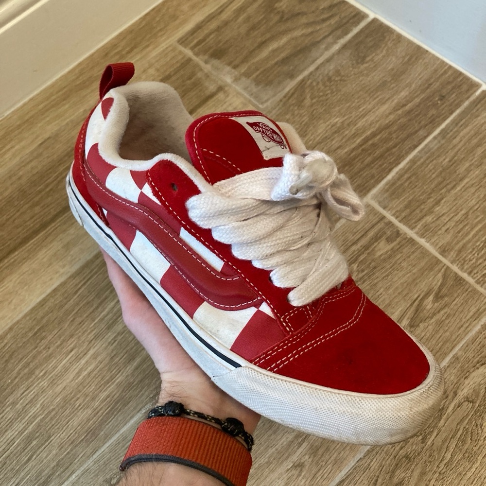 Vans Red and White High-Top Sneakers